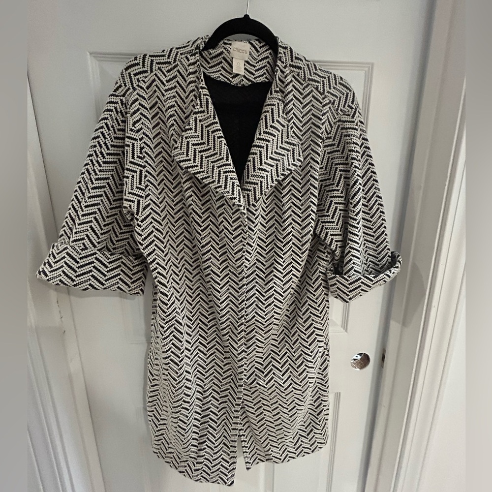Chico’s Black & White Chevron Knit Jacket Blazer | Size 0